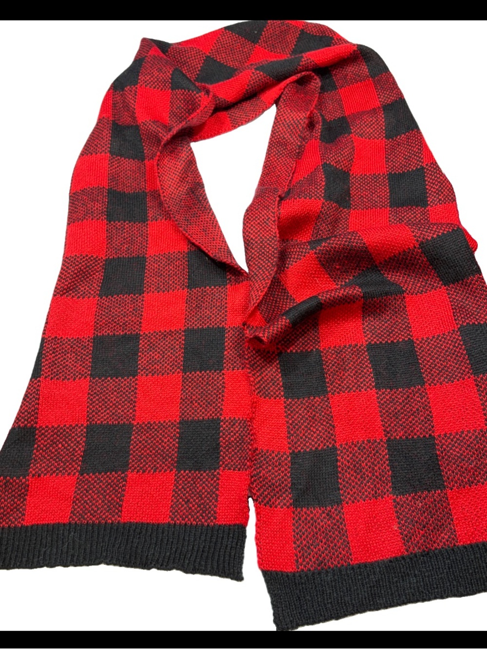 Lane Bryant Red Black Checkered Plaid Long Knit Scarf,  Holidays Christmas, 75”